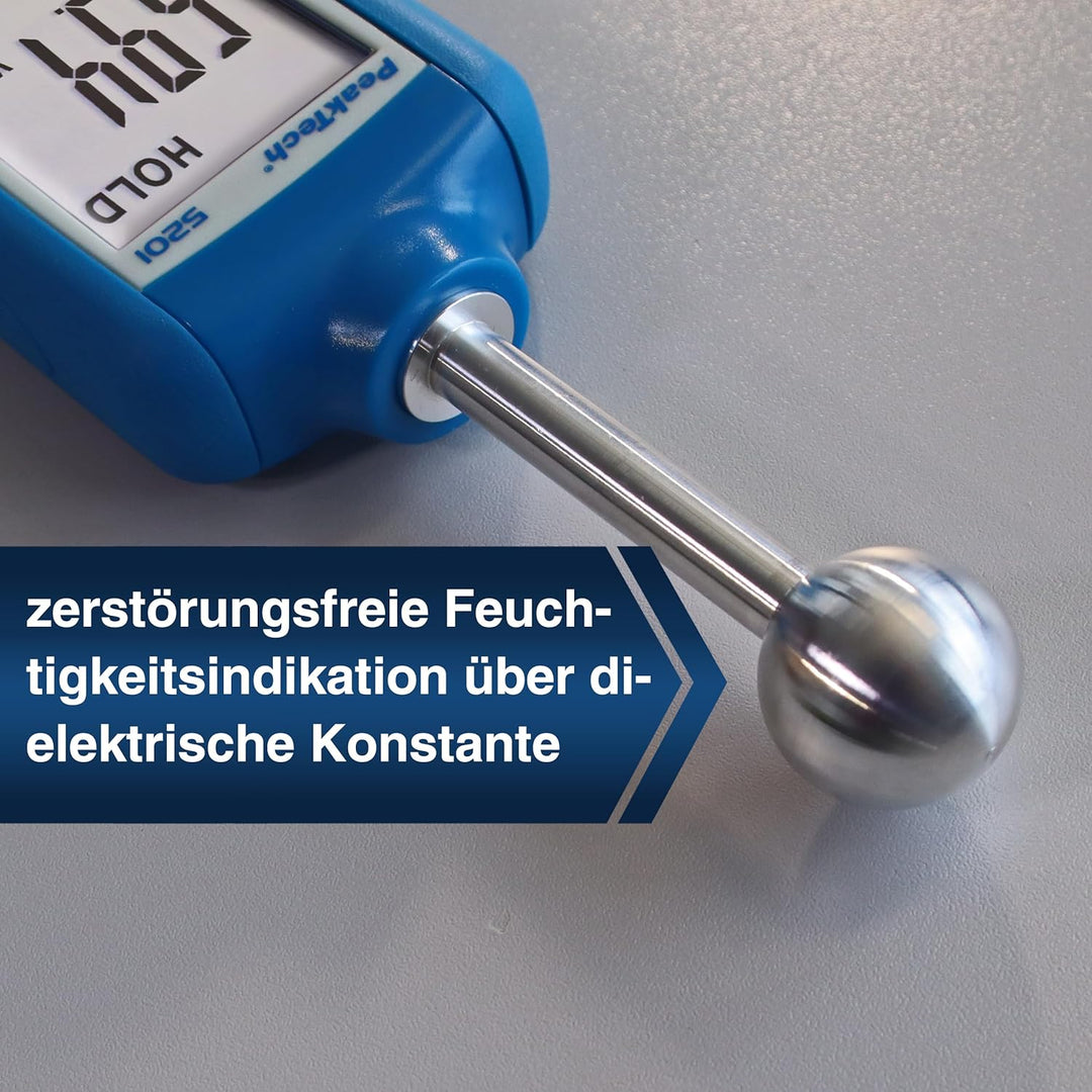 PeakTech 5201 - Profi-Feuchtemessgerät, Indikator für alle Baustoffe, Holz, Wand, Putz, Gips, Mauerw