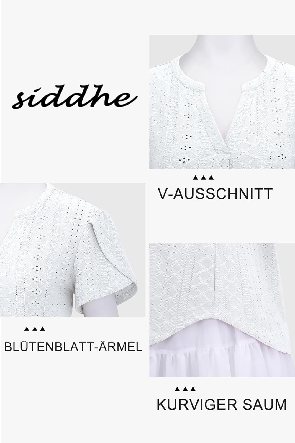 Siddhe Damen Bluse Kurzarm T-Shirts V-Ausschnitt Elegant Lässig Tunika Oberteil Locker Longshirt M (