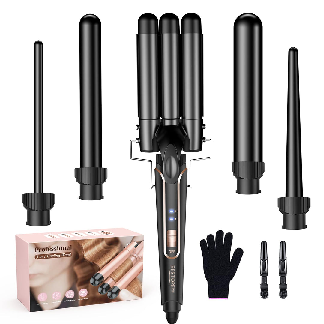 Lockenstab Lockenstäbe 3 Fässer Welleneisen 5 in 1– Lockenstab Set 3 Fässer für grosser Wellen, Temp