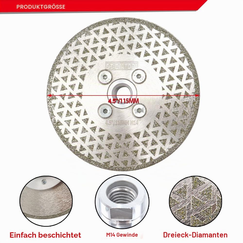DT-DIATOOL Diamantscheibe 2 Stücke 115 mm x M14 Galvanisch Trennscheibe und Schleifscheibe für Harte