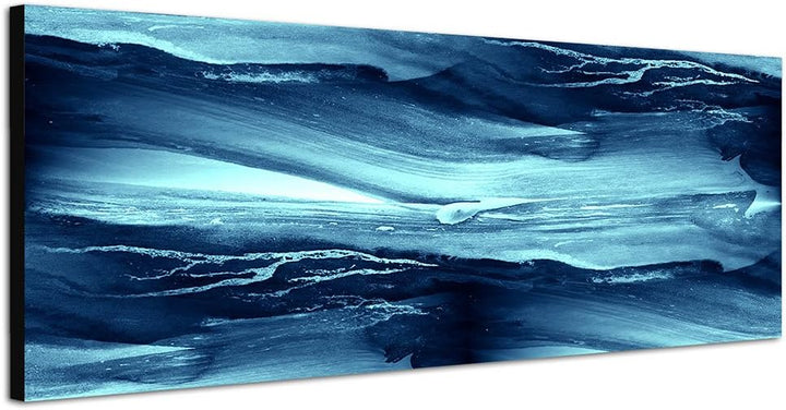 Paul Sinus Art Panoramabild auf Leinwand und Keilrahmen 150x50cm Handmalerei Wellen blau abstrakt