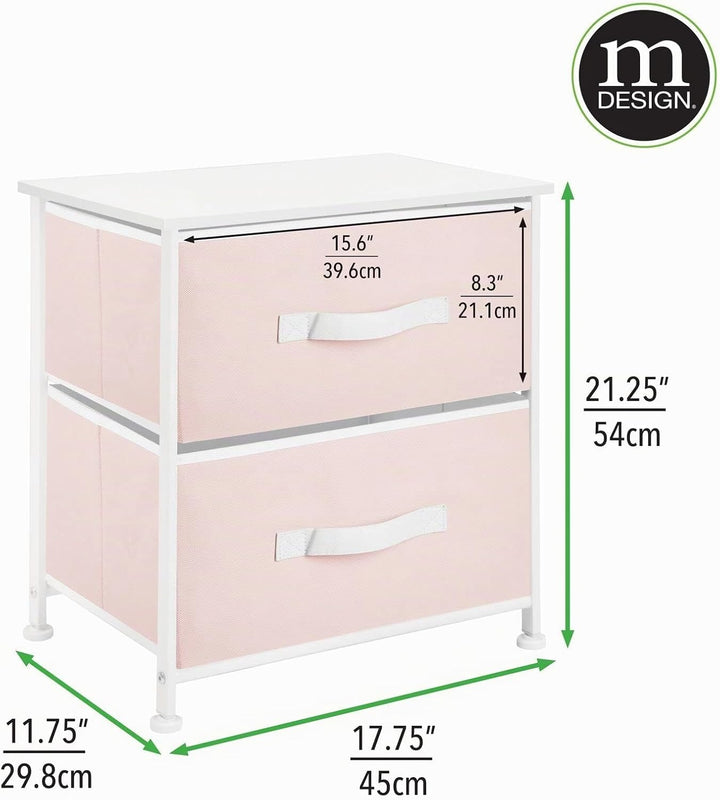 mDesign Nachttisch mit 2 Schubladen – Schrank Organizer aus Stoff, Metall und MDF – dekoratives Aufb