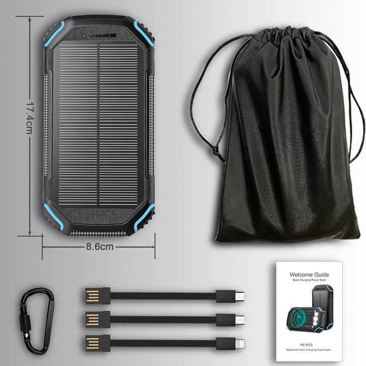 Solar Powerbank Wireless 26800mAh Solar Ladegerät, tragbare USB C Power Bank mit Outdoor Wasserdicht