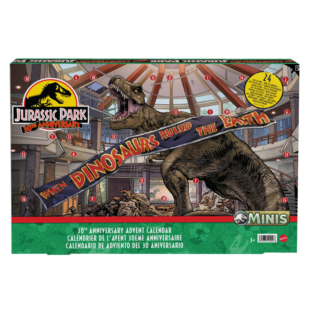 JURASSIC WORLD 30. Jubiläum Adventskalender - 24 Türchen mit Mini-Dinosauriern, Menschenfiguren und