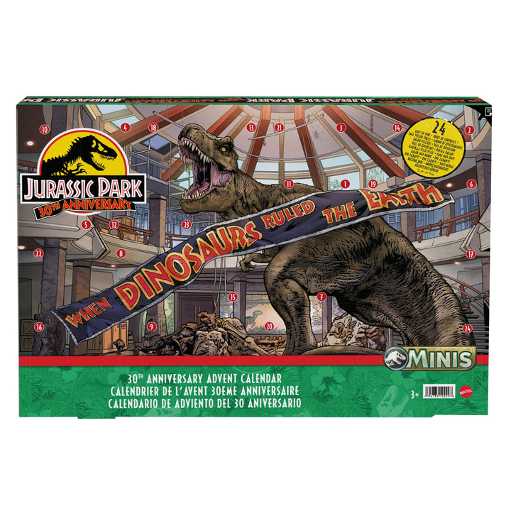 JURASSIC WORLD 30. Jubiläum Adventskalender - 24 Türchen mit Mini-Dinosauriern, Menschenfiguren und
