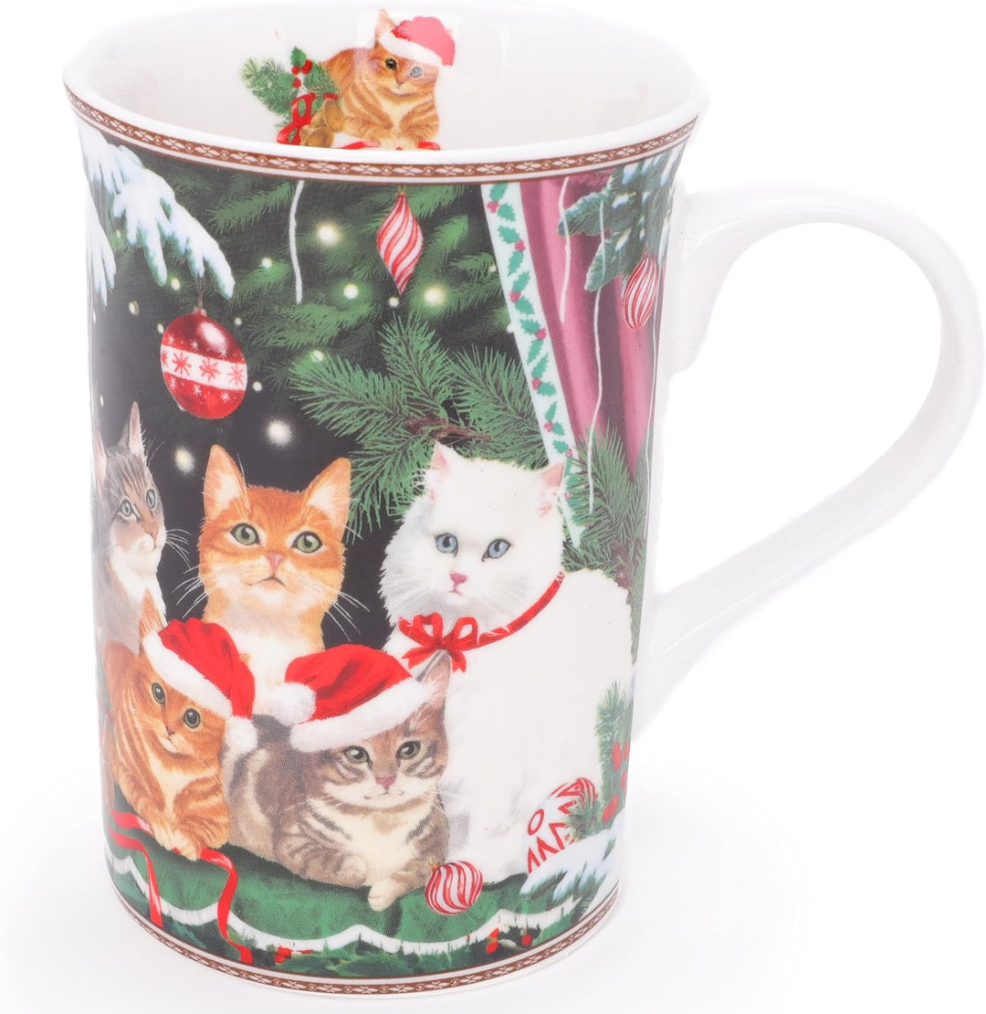 Christmas Concepts® Festive Cat Deluxe Keramikgeschirr-Serie, Teeservice mit 297 ml Tasse, Löffel un
