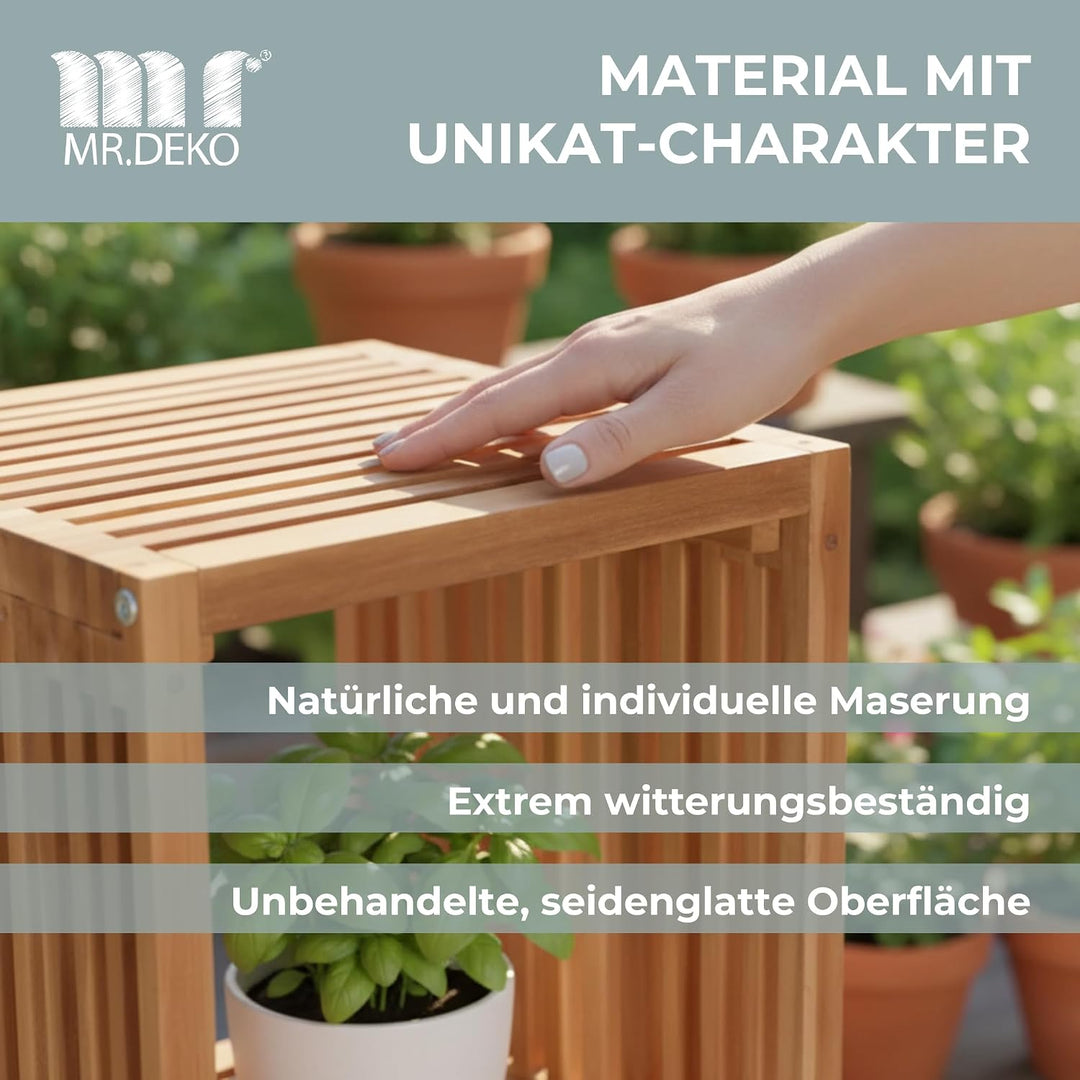 MR. DEKO Outdoor Regal wetterfest 120x40cm 3 Fächer Gartenregal Teak Gross | Holz Garten-Ablage Balk