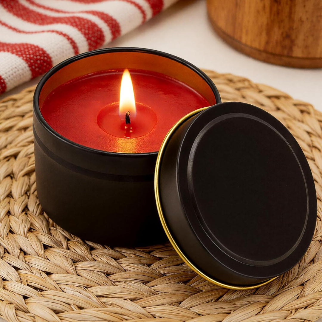 SYUTBOU 48 Stück 120ml Schwarz Kerzendosen, 65 x 45 mm Feuerblech Leer mit Deckel zum Befüllen, Für