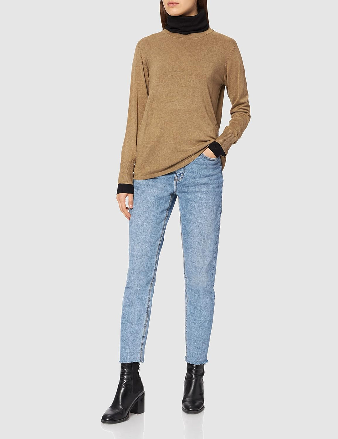 Timezone Damen Double Layer Turtleneck Pullover S Caramel Beige Melange, S Caramel Beige Melange