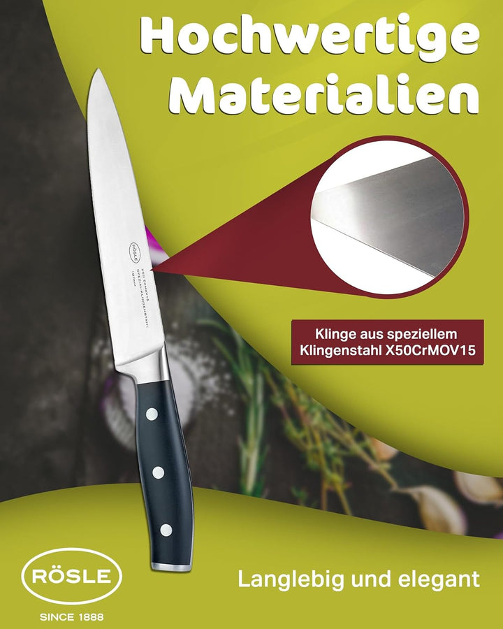 RÖSLE Fleischmesser Tradition, Hochwertiges Küchenmesser zum Schneiden aller Arten von Fleisch, Tran