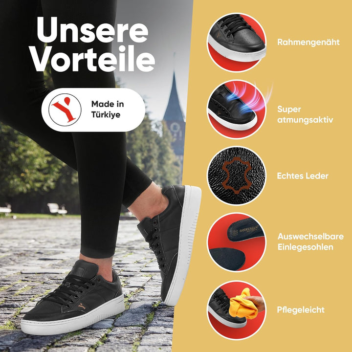 BAYKEMAN - Sneaker aus echtem Leder Unisex für Herren Damen Jungen Mädchen - sehr hochwertige, komfo