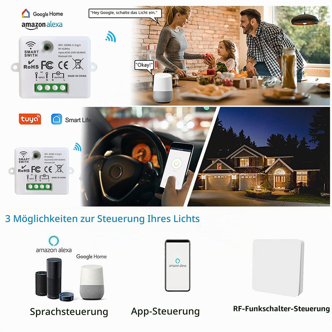 DieseRC Mini Wireless WiFi Switch, 2500W 10A RF Relais Fernbedienung 3 Empfänger mit 1 Wireless Wand