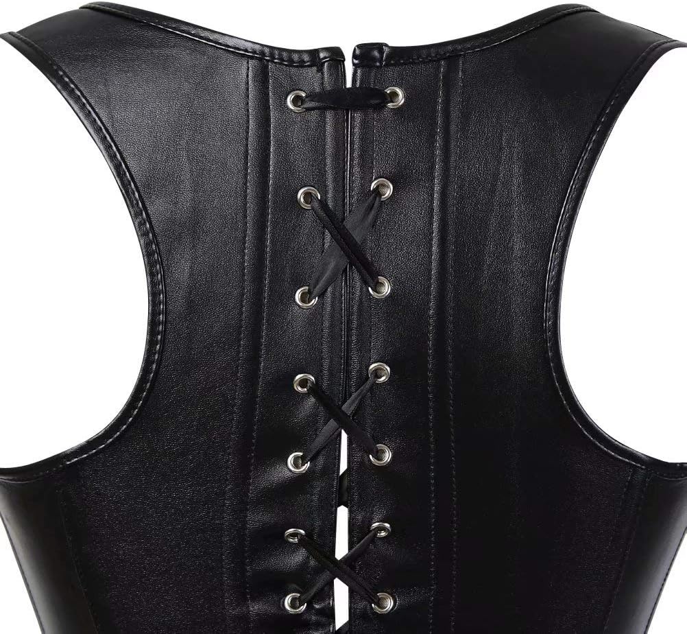 Corsage Korsett Gothic Bustier mit träger Leder Vollbrust Steampunk top Burlesque Halloween XXS Schw