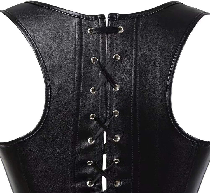 Corsage Korsett Gothic Bustier mit träger Leder Vollbrust Steampunk top Burlesque Halloween XXS Schw