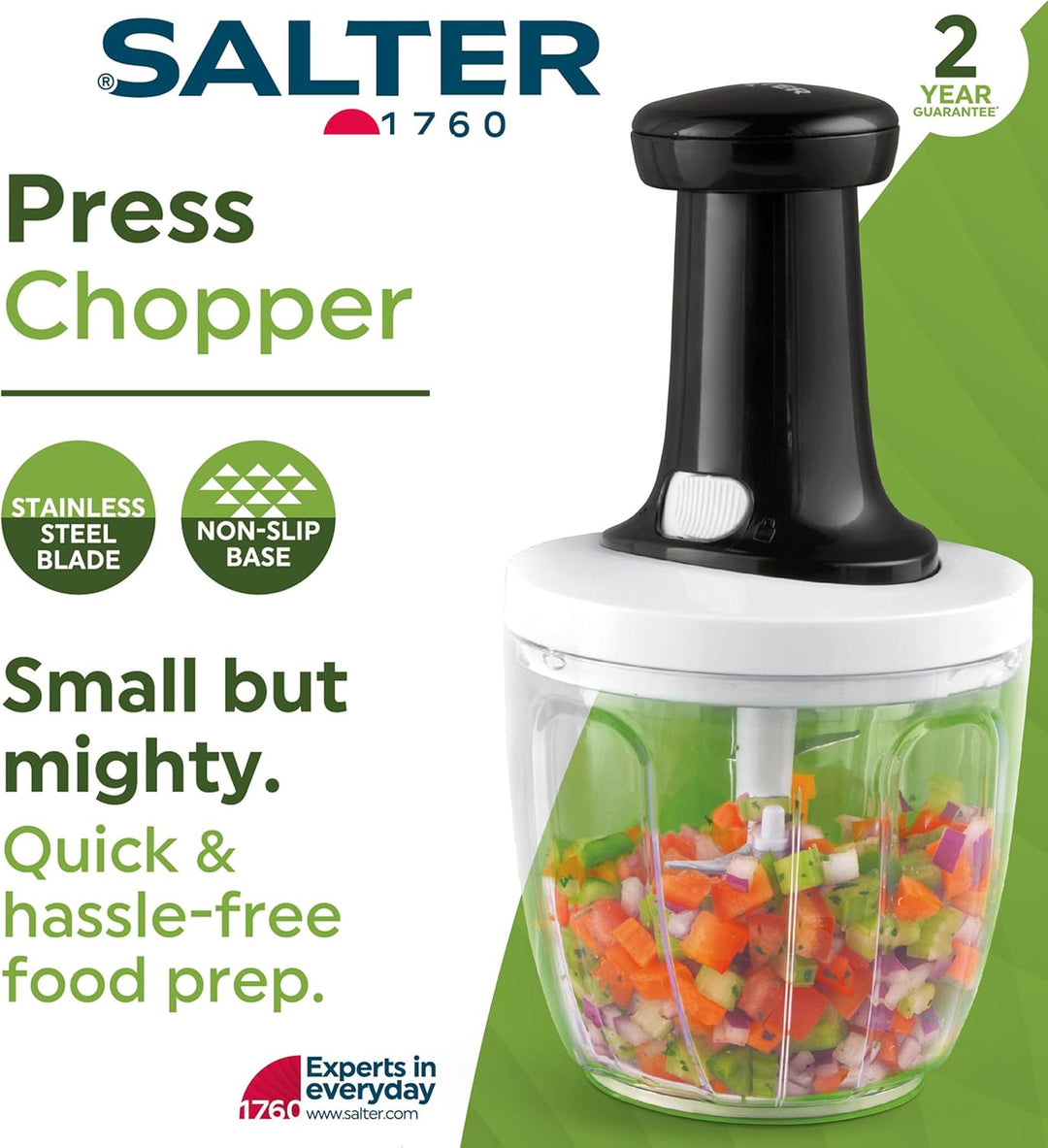 Salter BW12923EU7 Zerkleinerer – Manueller Handteller für Zwiebel, Pfeffer, Mahlgut, Küchenmaschine,