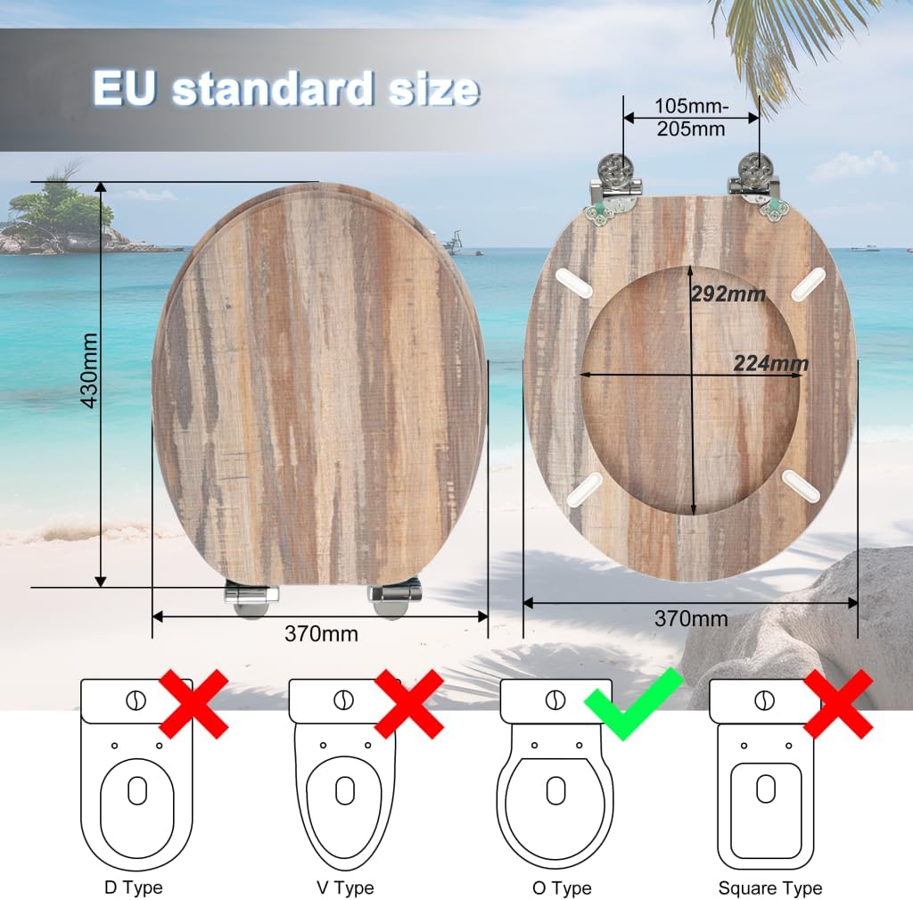 SAINOS,WC Sitz mit Absenkautomatik,Toilettendeckel aus Holz,Stabile Qualität,Einfache Reinigung 002f