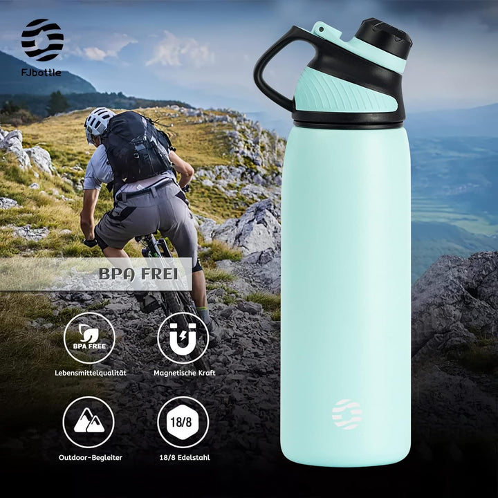 Fjbottle Edelstahl Trinkflasche Sport mit Magnetischem Deckel 1L, 800ml, 600ml, 400ml BPA-Frei Ausla