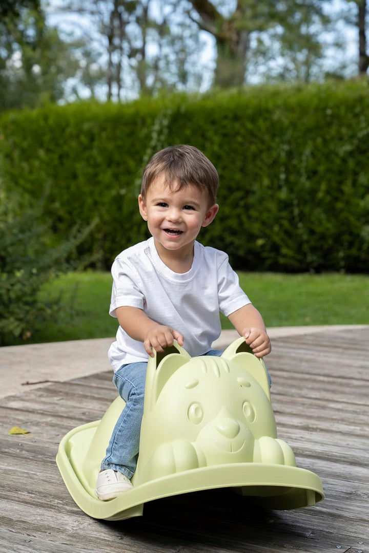 Smoby Life Wippe mit grüner Katze – ergonomische Sitzfläche – Griffe – recyceltes Material – ab 18 M