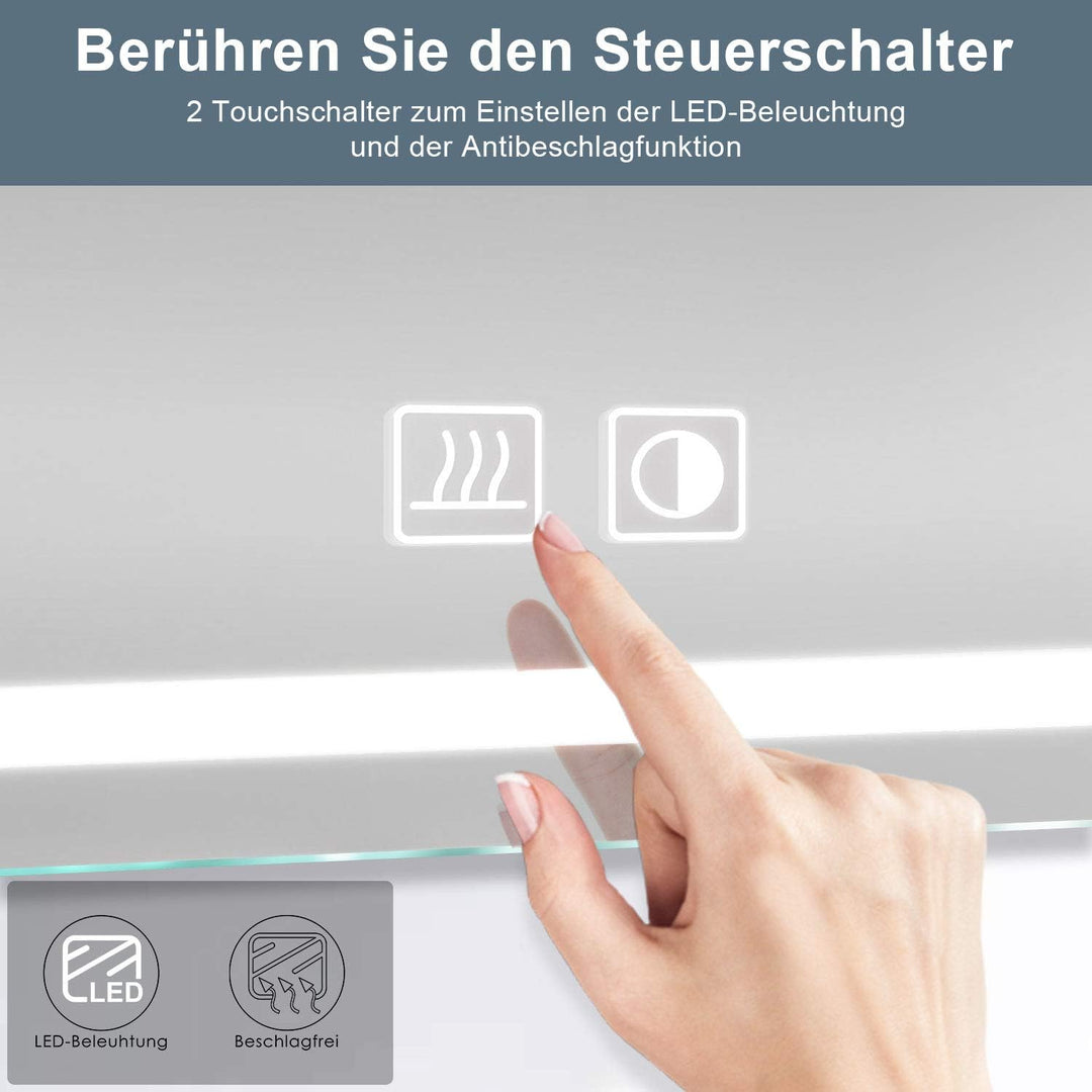 SONNI Spiegelschrank Bad 60 × 65cm beschlagfrei mit Steckdose Kabelloses Scharnier Design LED Spiege