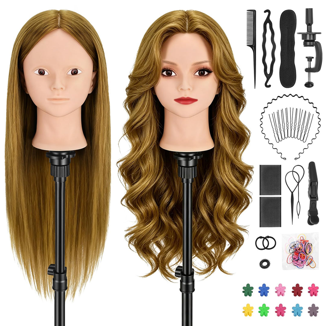 TwoWin Friseurkopf mit Haaren, 26 Zoll (66 cm) 80% Echthaar Mannequin Kopf, Make-up Übungskopf, Trai