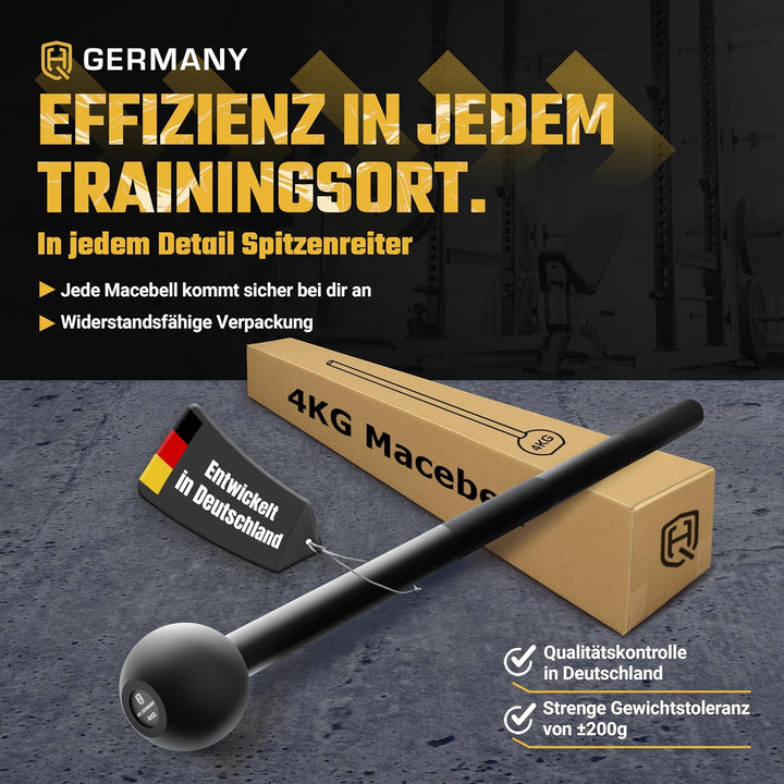 HQ Germany® Macebell [2-10kg] - 100% Stahl, ±200g Gewichtstoleranz - Pulverbeschichtete Mace Bell, G