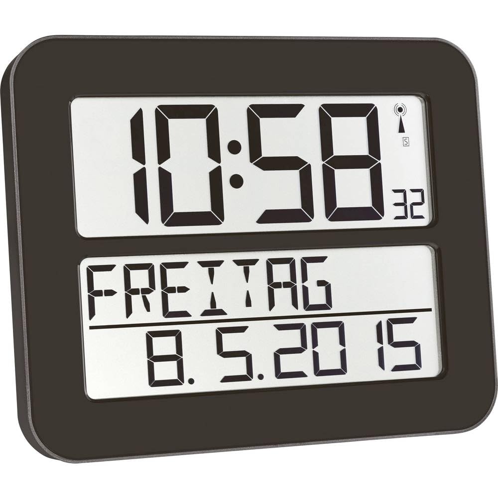 TFA Dostmann TimeLine Max Digitale Funkuhr, Kunststoff, Schwarz, L 258 x B 30 (120) x H 212 mm, Schw