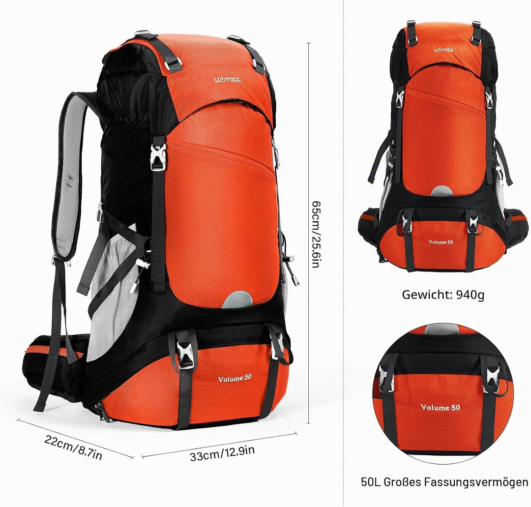 HOMIEE Wanderrucksack 50L, Herren Damen Wasserdichter Trekkingrucksack Reiserucksack Outdoor Wandern