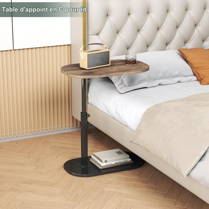 Beistelltisch in C-Form, höhenverstellbar, 360 ° drehbar, Sofa, Beistelltisch für Sofa/Bett/Badewann