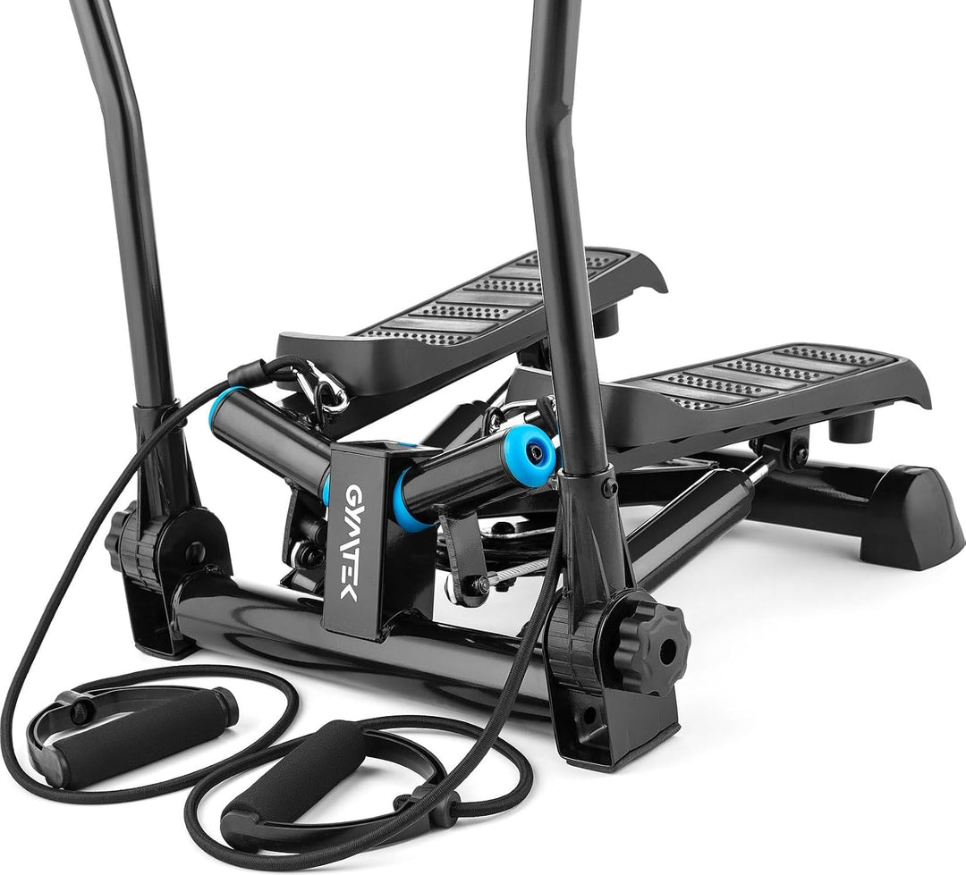 Gymtek Stepper, Drehstepper mit Haltegriffen & Expanderbänder - mit LCD-Bildschirm, Schrittzähler un