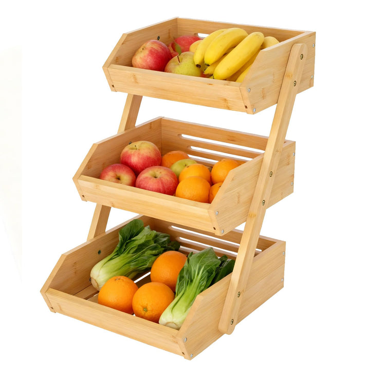 Obstschale aus Bambus mit 3 Ebenen, abnehmbar, Obst- und Gemüsehalter, Brot- und Snackhalter, Organi