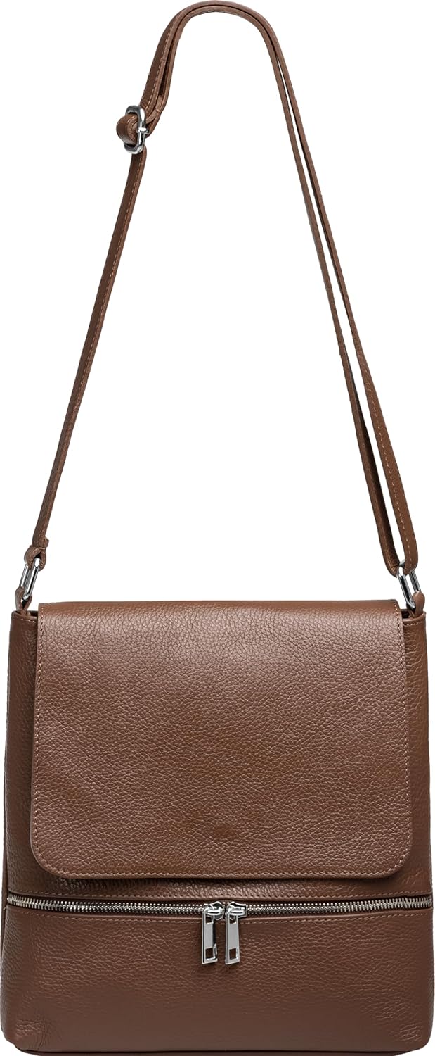 Caspar sportlich elegante Damen Umhängetasche aus Leder - mittelgrosse Messenger Bag - CLASSIC LINE
