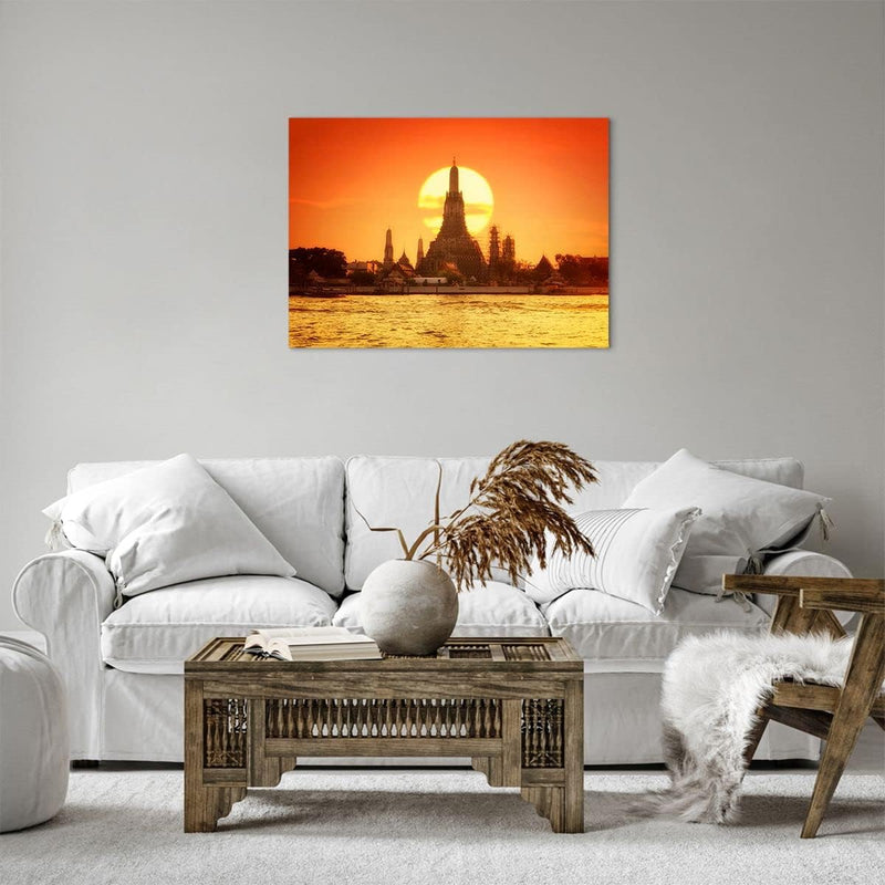 ARTTOR Bilder auf Leinwand Tempel Asien Leinwandbild mit Rahmen 70x50cm Wandbilder Dekoration Wohnzi