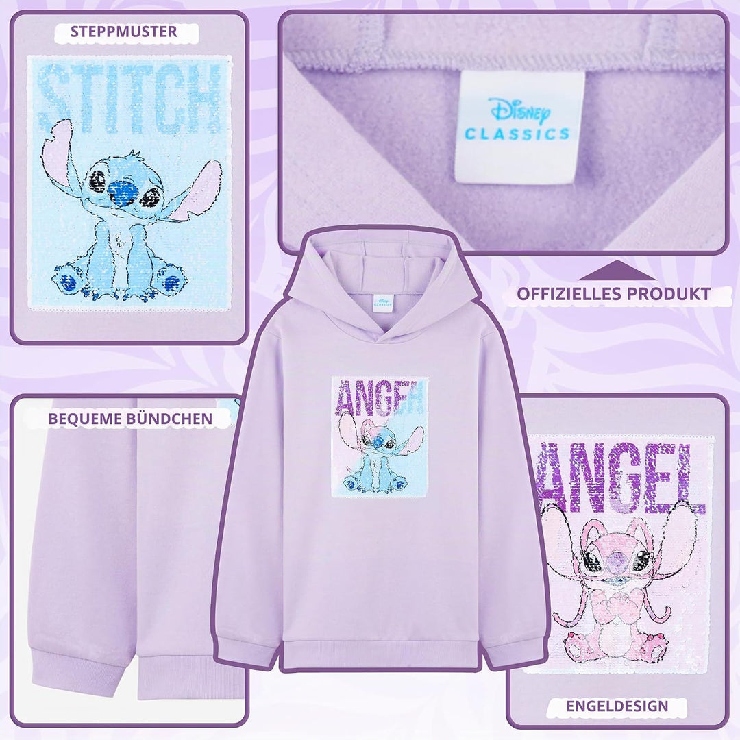 Disney Stitch Pullover Mädchen, Jungen &amp; Teens, Atmungsaktiv Kinder Hoodie Kuschelig mit Wendbarem P