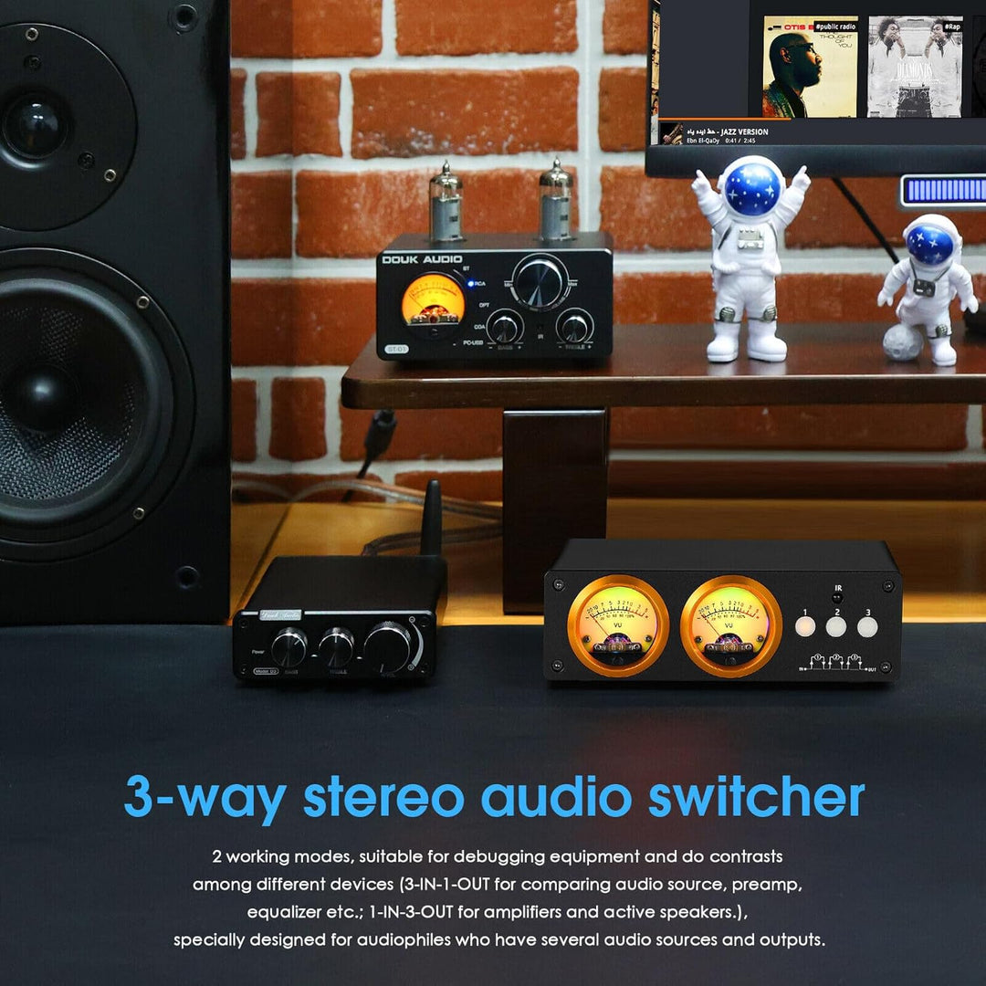 Douk Audio L3 3-Kanal Loop Switcher Audio Selektor Box Duales VU Meter Splitter with IR Remote