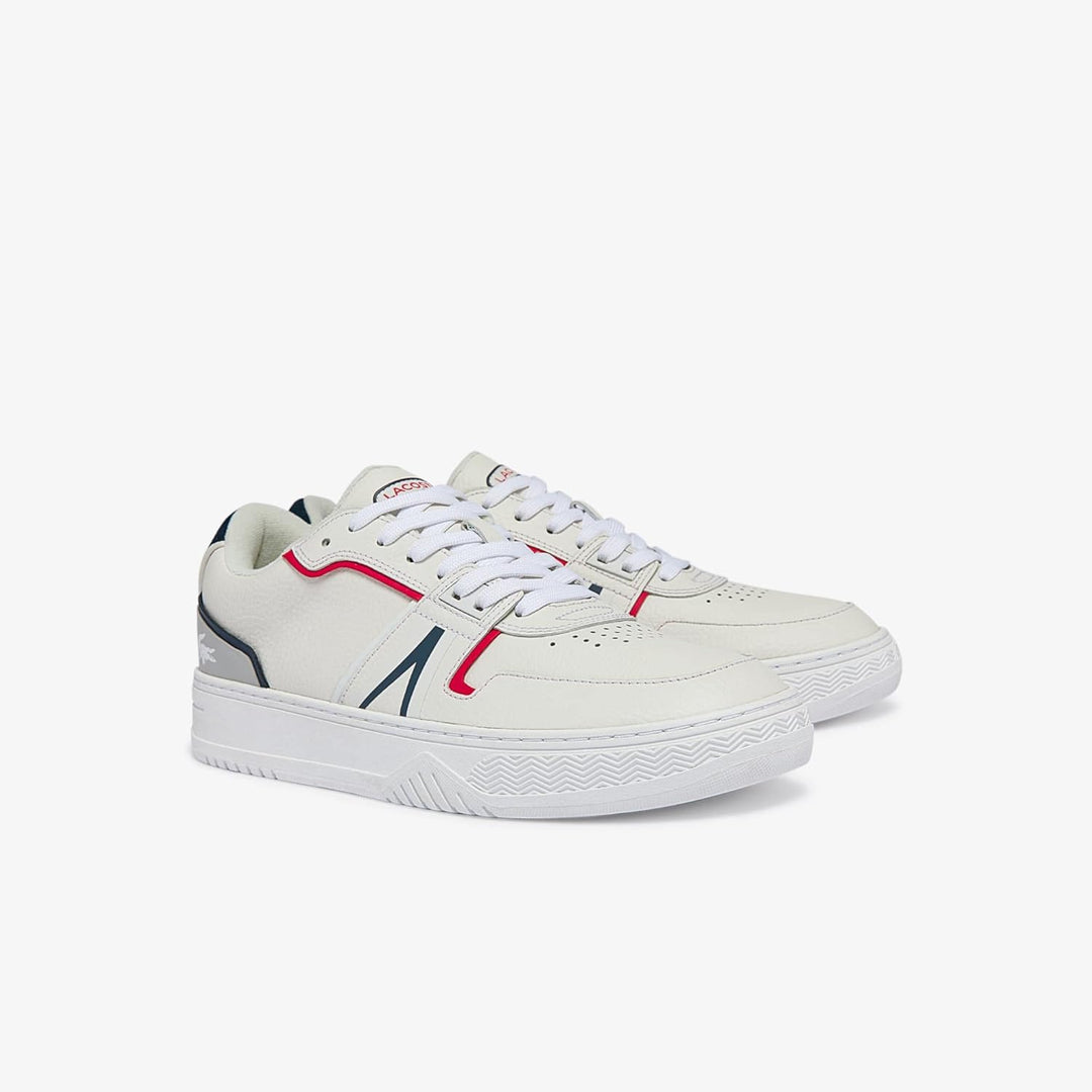 Lacoste Herren Low-Top Sneaker L001 0321 1 SMA, Männer Halbschuhe 42 EU Weiss Marineblau Rot 407, 42