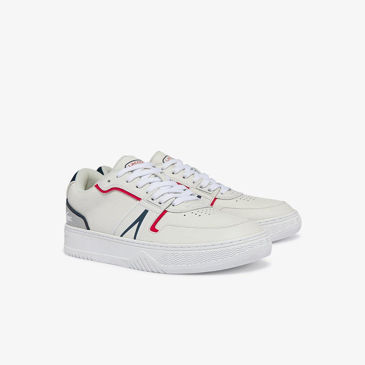 Lacoste Herren Low-Top Sneaker L001 0321 1 SMA, Männer Halbschuhe 42 EU Weiss Marineblau Rot 407, 42
