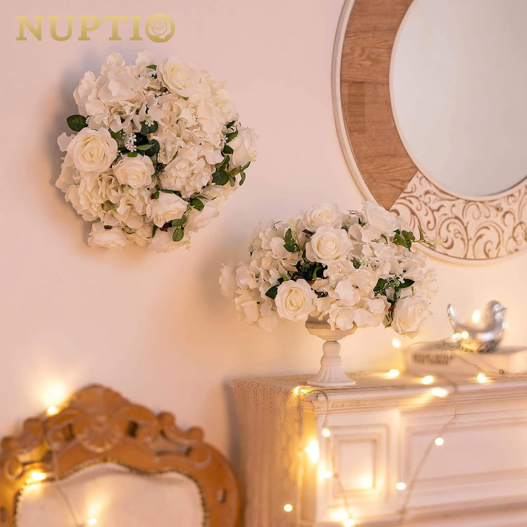 NUPTIO Blumenkugel Arrangement Strauss 10 Stück 40cm Durchmesser Weiss Gefälschte Blumen Rosen Kugel