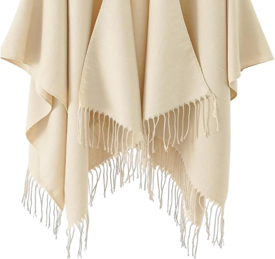 Shmily Girl - Damen Poncho Habe Gestrickt Überdimensionalen Decke Kap-Schal Beige, Beige