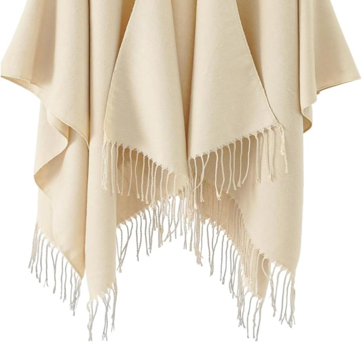 Shmily Girl - Damen Poncho Habe Gestrickt Überdimensionalen Decke Kap-Schal Beige, Beige