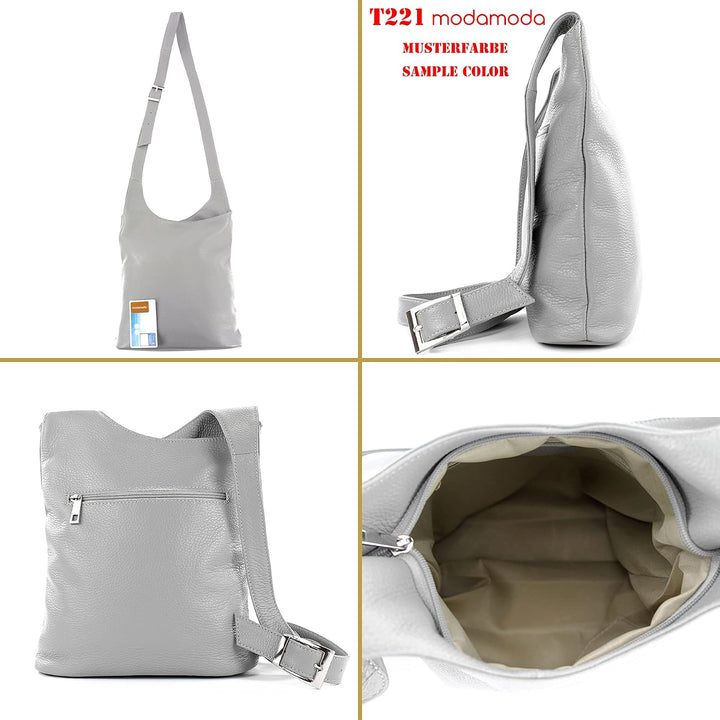 modamoda de T221 Damen Leder Umhängetasche, handmade in Italy Blassbraun, Blassbraun