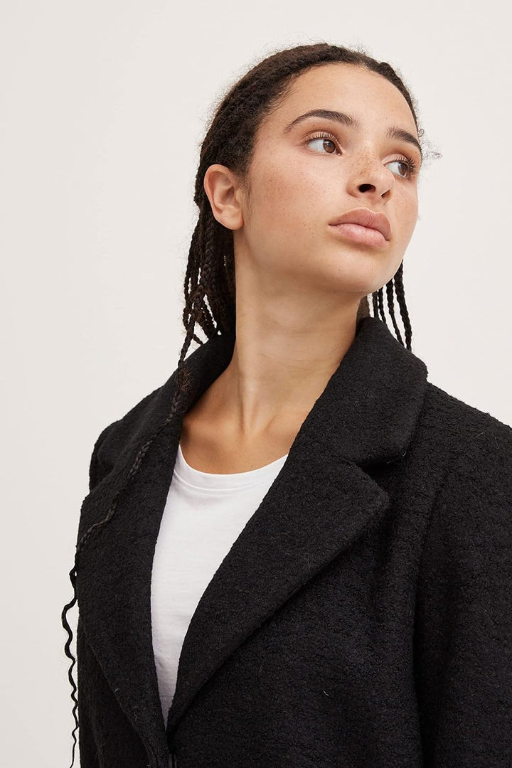 ICHI IHSTIPA JA Damen Wintermantel Wollmantel Winterjacke Kurzmantel mit Druckknöpfen und Reverskrag