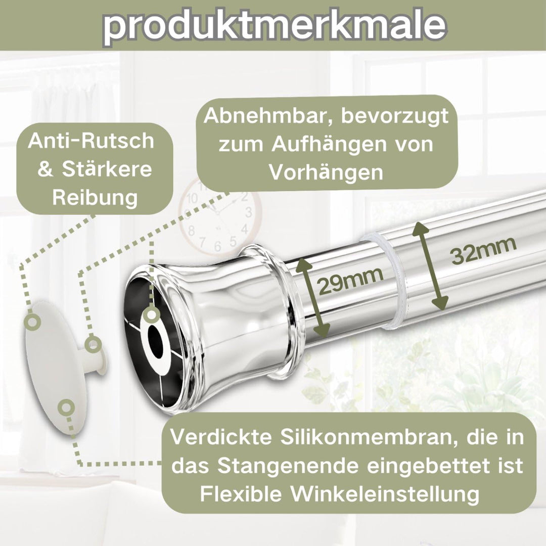 Gardinenstange ohne Bohren und Schrauben Teleskopstange Duschvorhangstange zum Einklemmen Vorhangsta