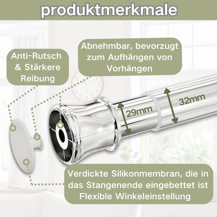Gardinenstange ohne Bohren und Schrauben Teleskopstange Duschvorhangstange zum Einklemmen Vorhangsta