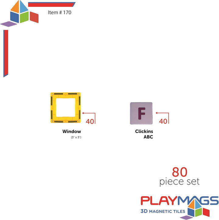 Playmags 80 Stück Magnetic Fliesen Gebäude Set: Bildung Clickins Das Kit enthält 40 Magnetische Fens