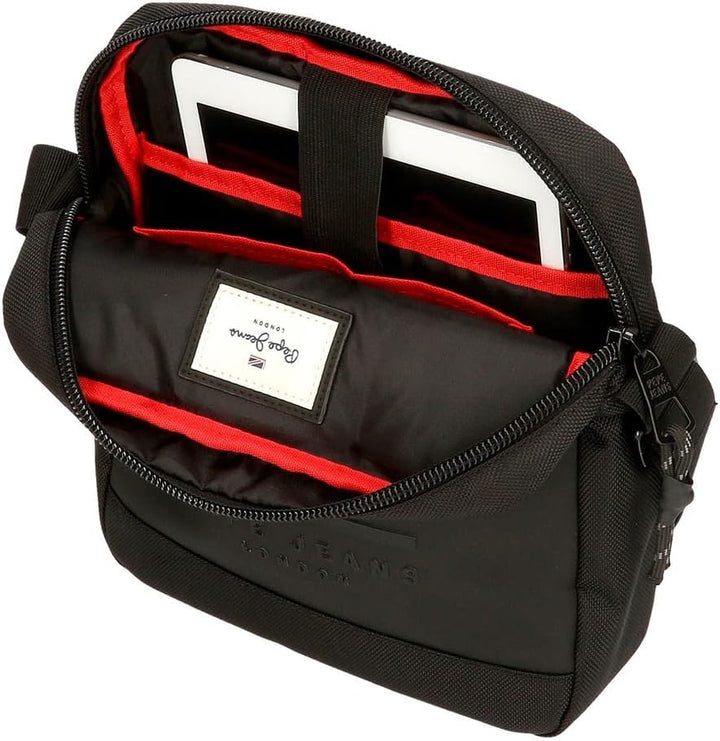 Pepe Jeans Bromley LDN Umhängetasche für Tablets, Schwarz, 23 x 27 x 7 cm, Polyester mit Details aus