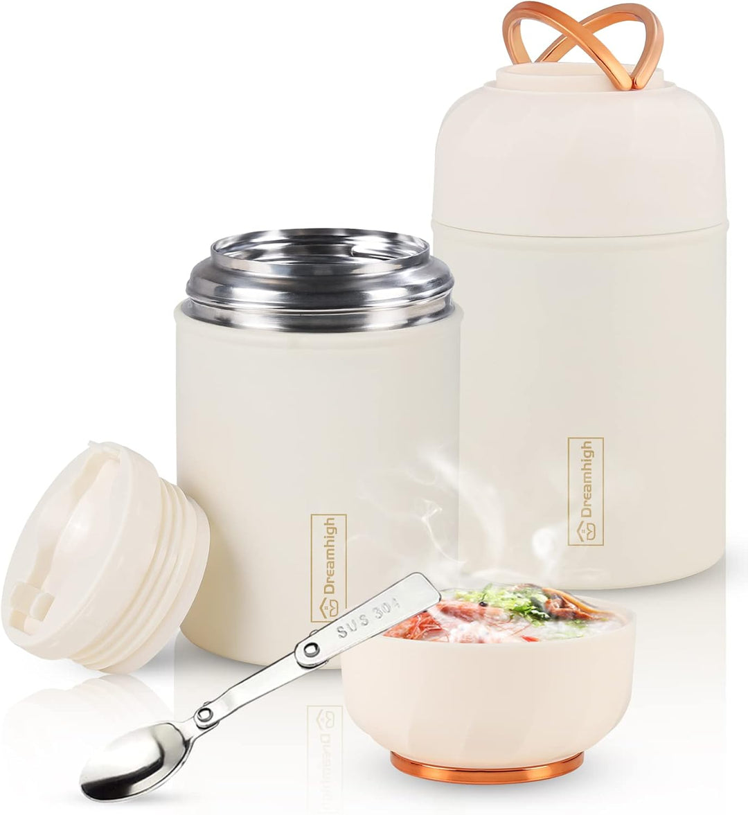 Dreamhigh® Thermobehälter für Essen 550 ml, Edelstahl Thermobecher Essen mit faltbaren Löffel, Warmh