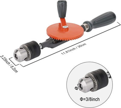 Housolution Handbohrmaschine, Leistungsstark 3/8 Zoll (1.5-10mm) Spannfutter Stahlguss Doppelritzel