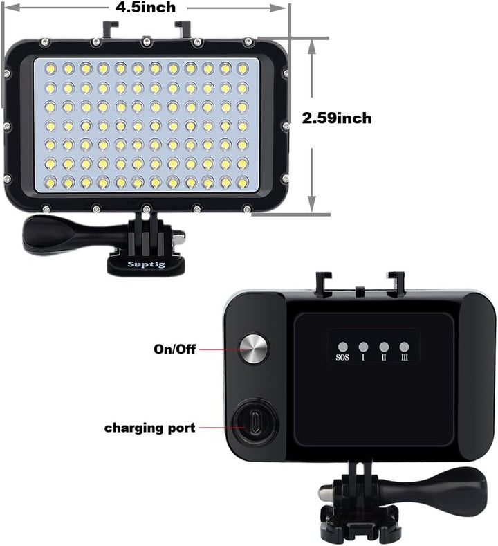Suptig Unterwasserlichter Tauchlicht 84 LED High Power Dimmbar Wasserdichtes LED-Videolicht Wasserdi