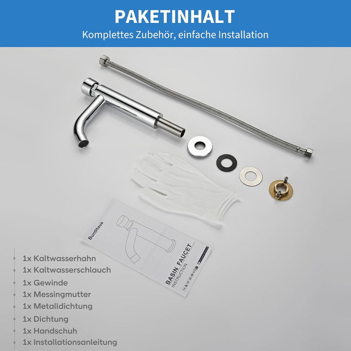 Zeitverzögerungsarmatur Kaltwasserhahn Gäste WC, Selbstschlussarmatur | Aus Edelstahl 304 mit Chromo