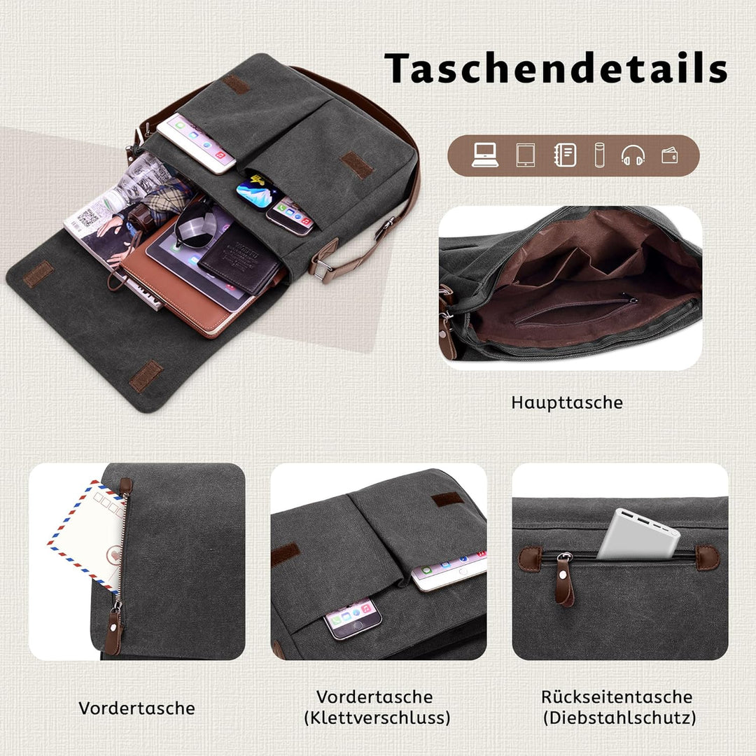 VARLIVOO Umhängetasche für Herren Schultertaschen 14" Zoll Laptoptaschen Messenger Bags Kuriertasche